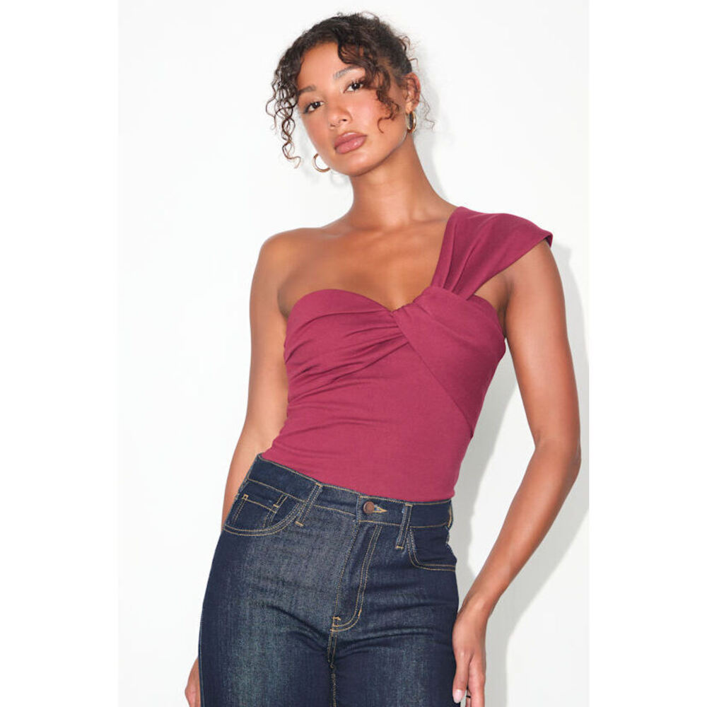 Lulus Rudia Berry Pink One-shoulder Top - Size M